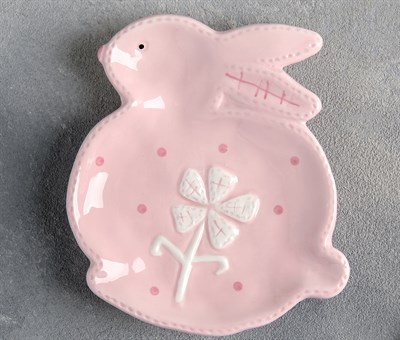Блюдо 15×12,5 см "Пасхальный кролик", цвет розовый - фото 983312